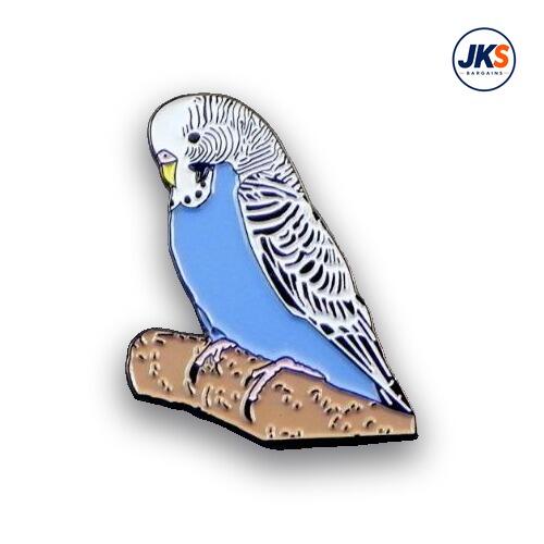 Blue + White Budgie Bird Pin Badge