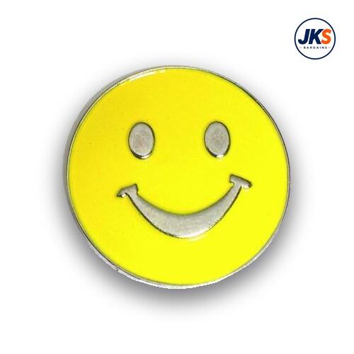 25mm Nickel Plated Large Yellow Smile Face Pin Badge