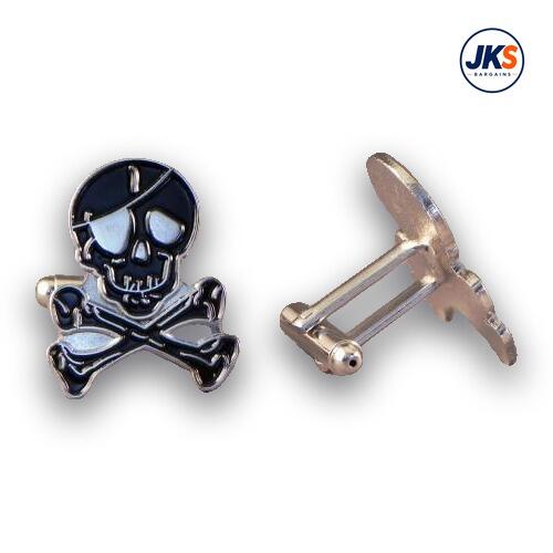 10 Pairs x Skull + Cross Bones Black Cufflinks