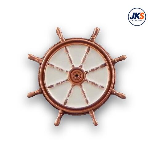 Antique Copper Plated Ships Wheel Pin Badge