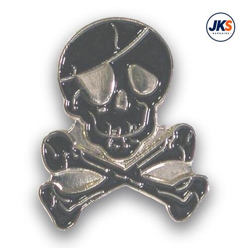 Black Pirate Style Skull and Cross Bones Pin Badge