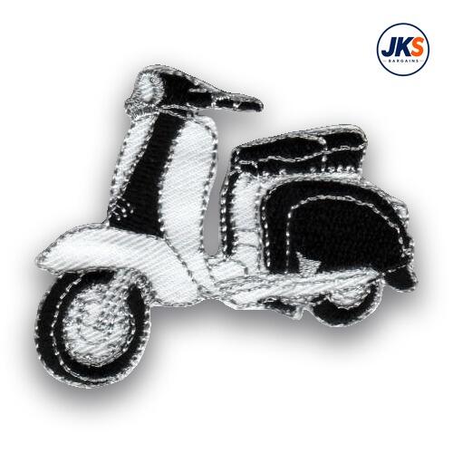 Black + White Scooter Iron on Patch