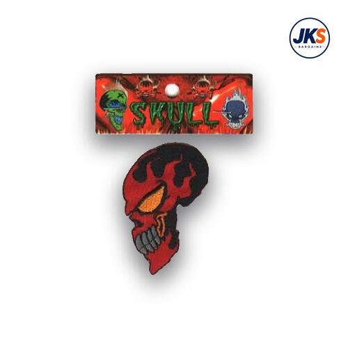 Flaming Skull Red Iron on Patch