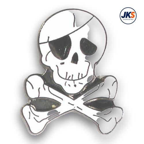 20 x White Skull and Cross Bones Pin Badges
