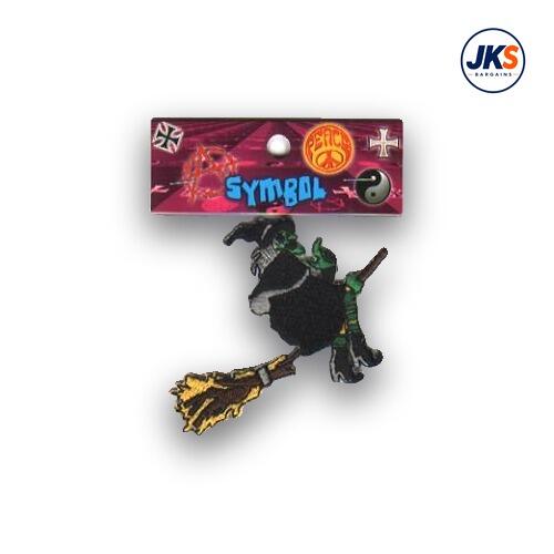 Witch on Broom Stick Iron on Patch