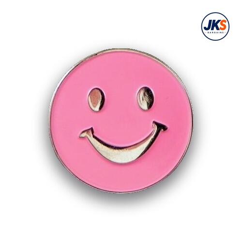 Pink Nickel Plated 25mm Smile Face Pin Badge