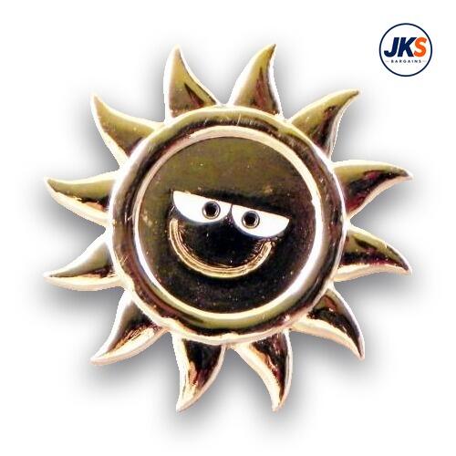 20 x 3D Gold Plated Smiling Sun Pin Badges