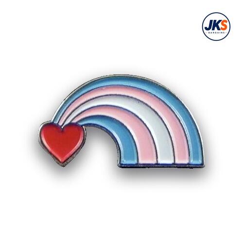 Trans Flag Rainbow + Heart Pin Badge