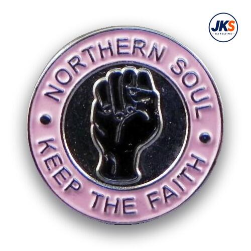 Northern Soul Keep The Faith Pink Pin Badge