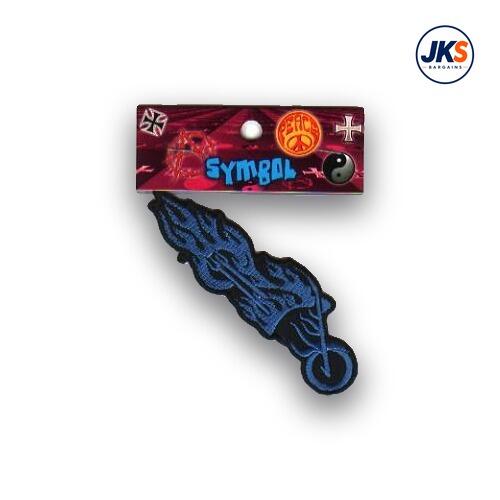 Flaming Blue Motorbike Iron on Patch