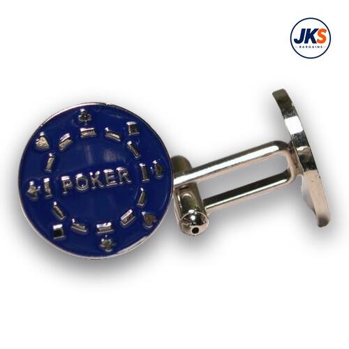 10 Pairs x Blue and Chrome Poker Chip Cufflinks