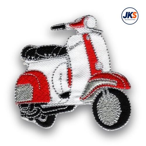 10 x Red + White Scooter (style 2) Iron on Patch
