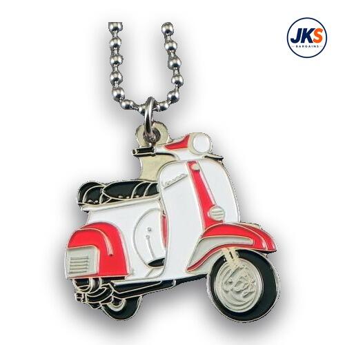 10 x Red + White Scooter (Style 2) Pendant - Chains