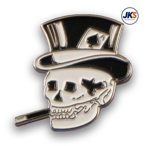 Smoking Skull With Top Hat Pin Badge