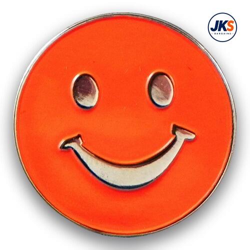 20 x Orange 25mm Smiling Face Pin Badges