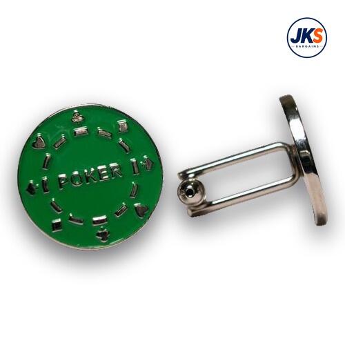 Green and Chrome Poker Chip Cufflinks