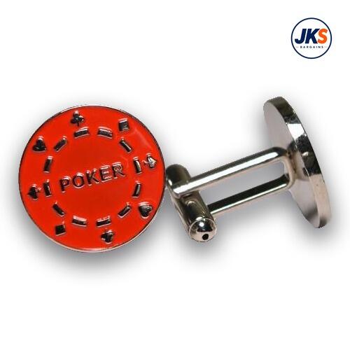 Red and Chrome Poker Chip Cufflinks