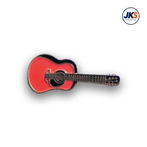 Red Acoustic Guitar Pin Badge