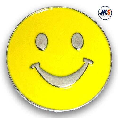20 x 25mm Nickel Plated Large Yellow Smile Face Pin Badges