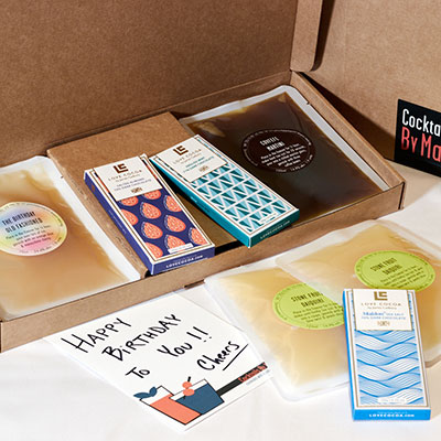 A box with cocktails and chocolates