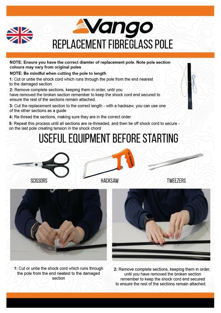 Fibreglass Pole Repair Pack - 65cm x 6.9mm diameter (5 Sections) - 2