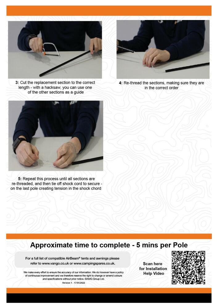 Fibreglass Pole Repair Pack - 65cm x 6.9mm diameter (5 Sections) - 3