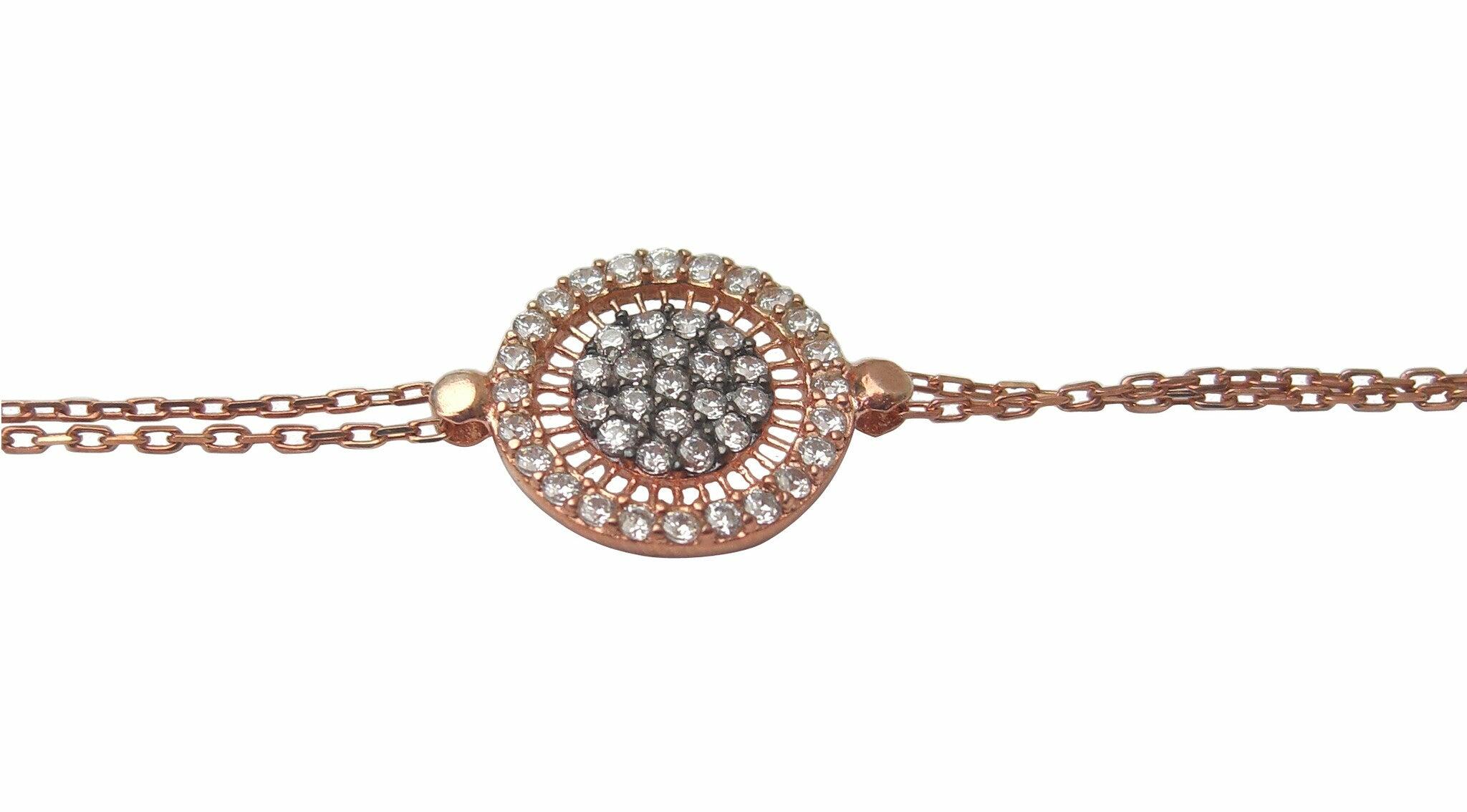Pave disc rose gold plated bracelet with white crystals - Blooms of London - Designs inspired by nature