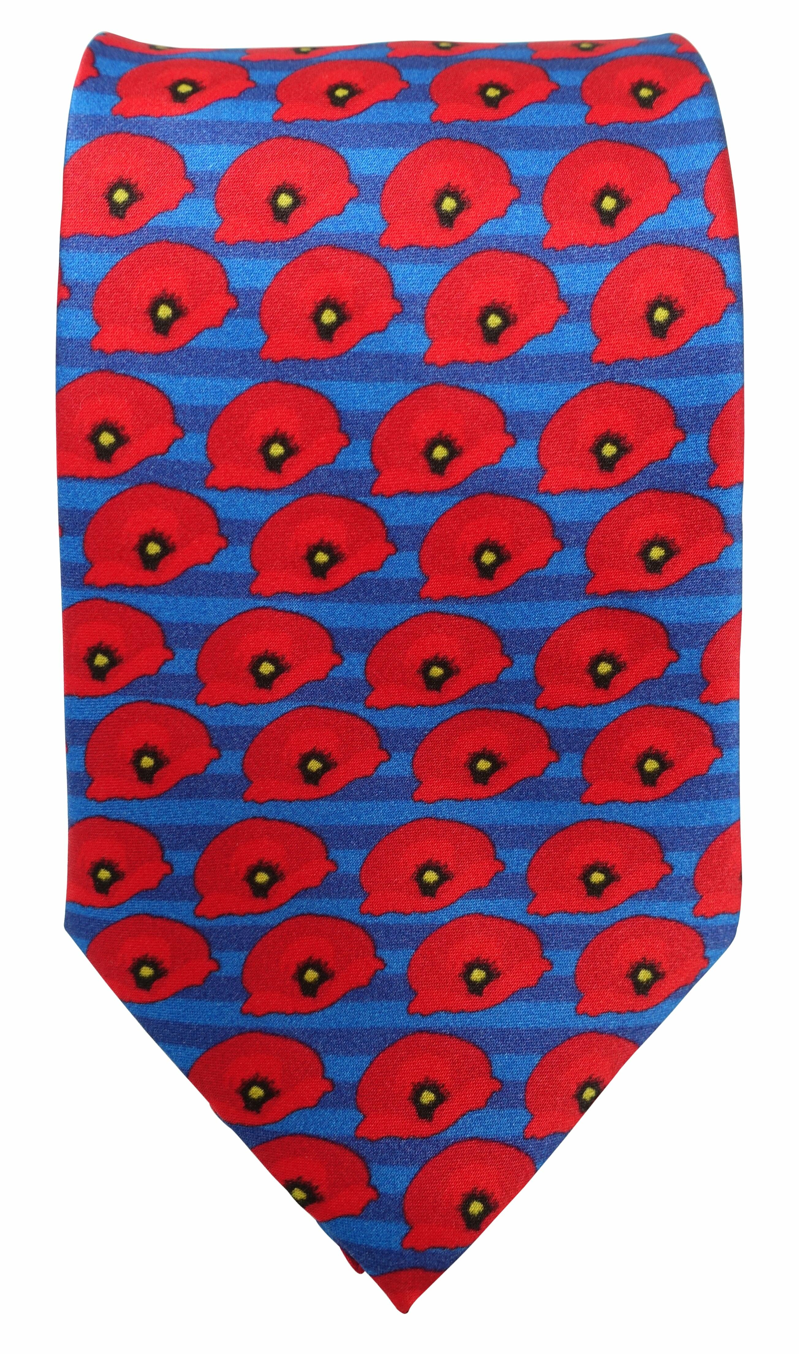 Striped blue Poppy Tie - Blooms of London - Designs inspired by nature