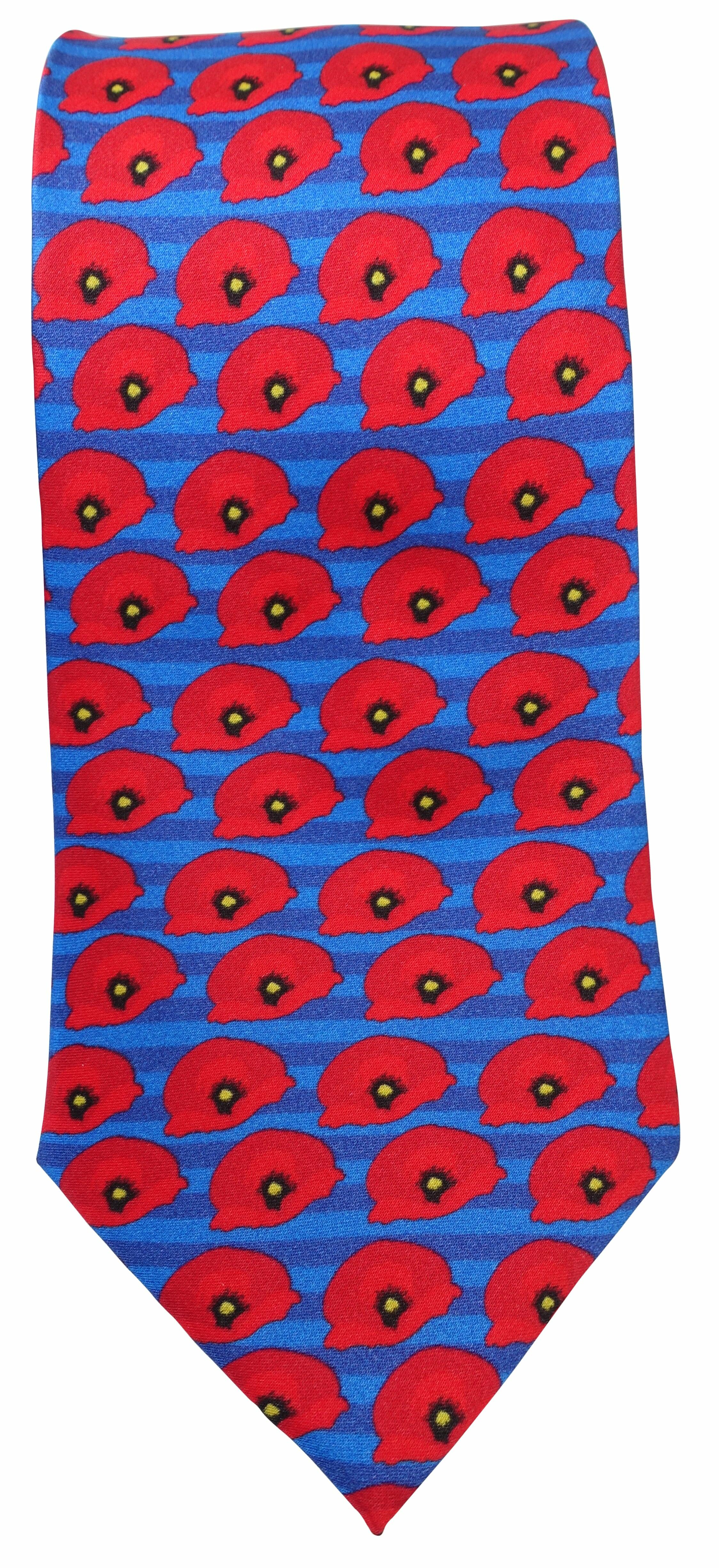 Striped blue Poppy Tie - Blooms of London - Designs inspired by nature