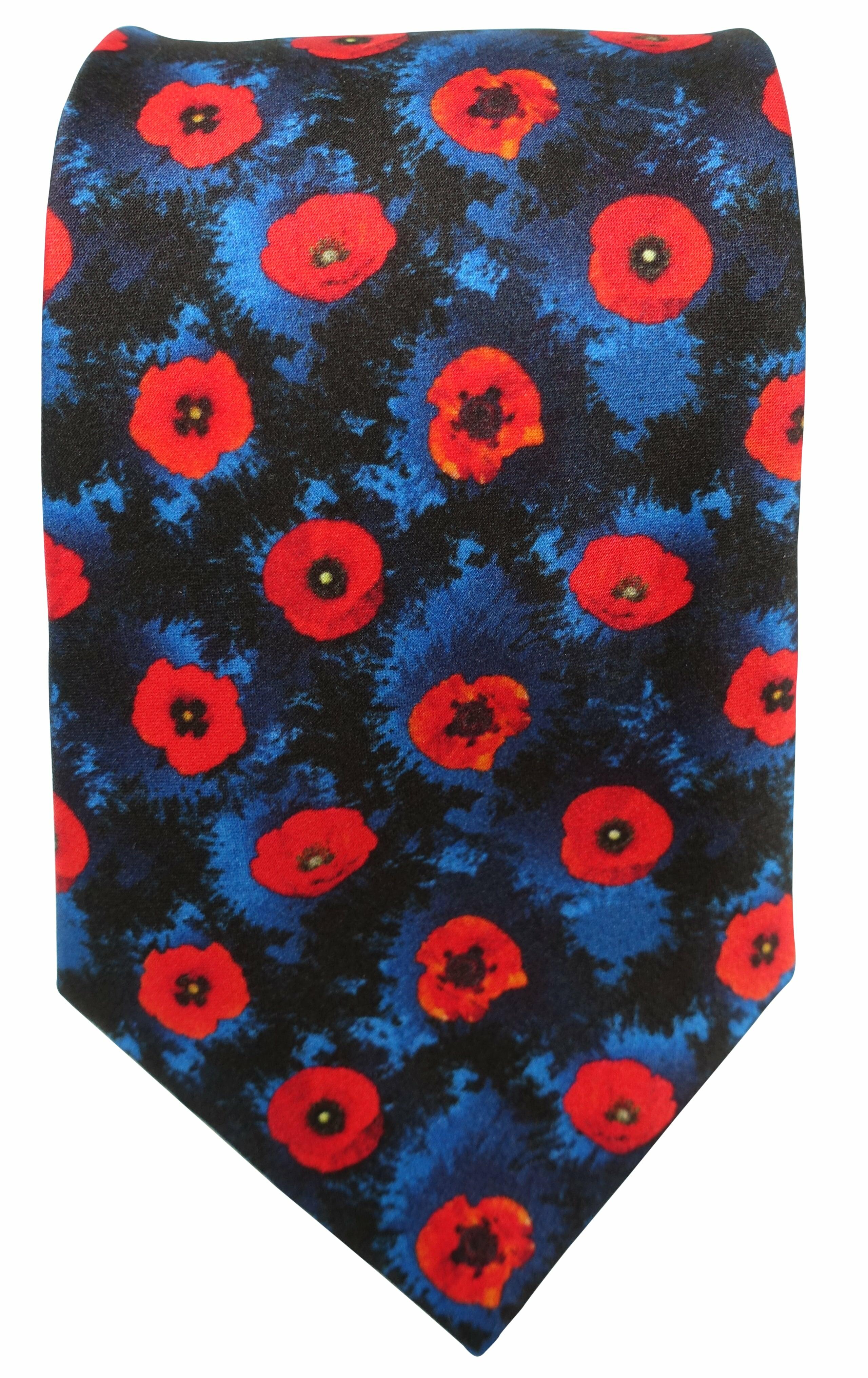 Blue and Red Poppy Tie - Blooms of London - Designs inspired by nature