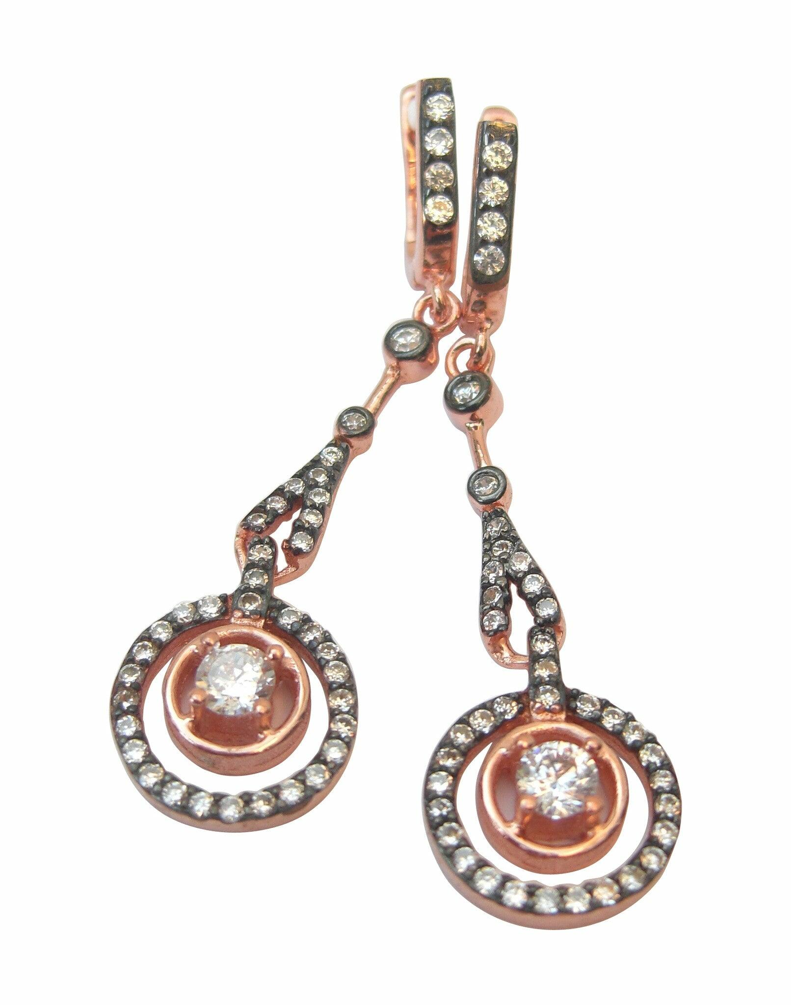 Long gold rose earrings with round crystals - Blooms of London - Designs inspired by nature