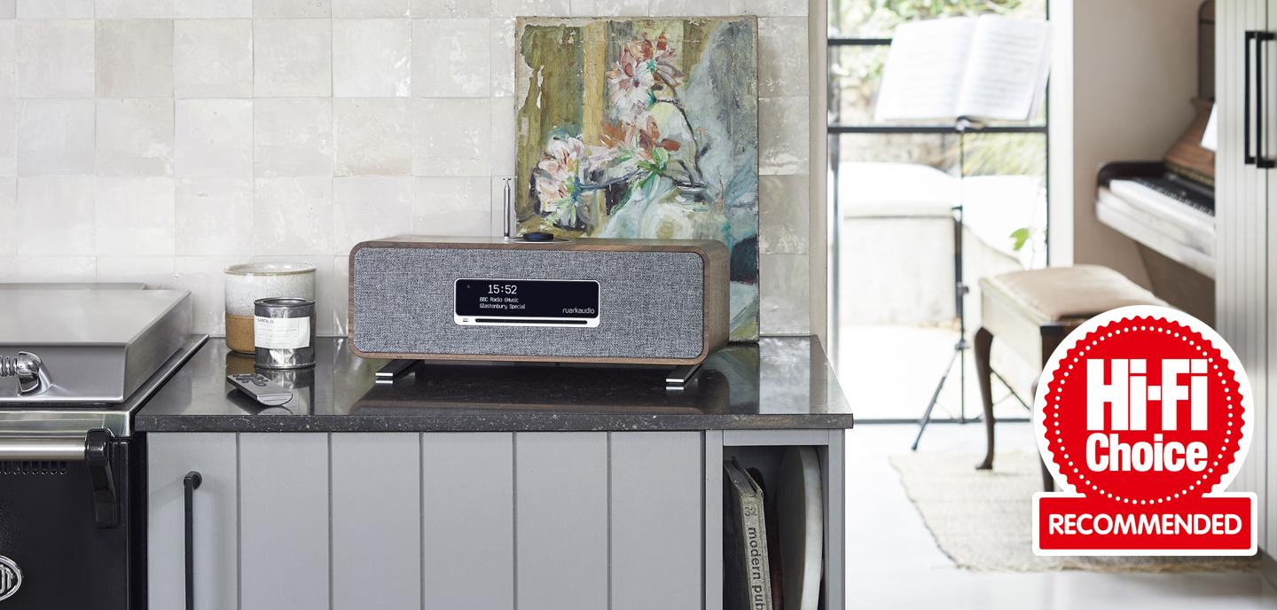 Ruark R3 Walnut sat on a kitchen unit