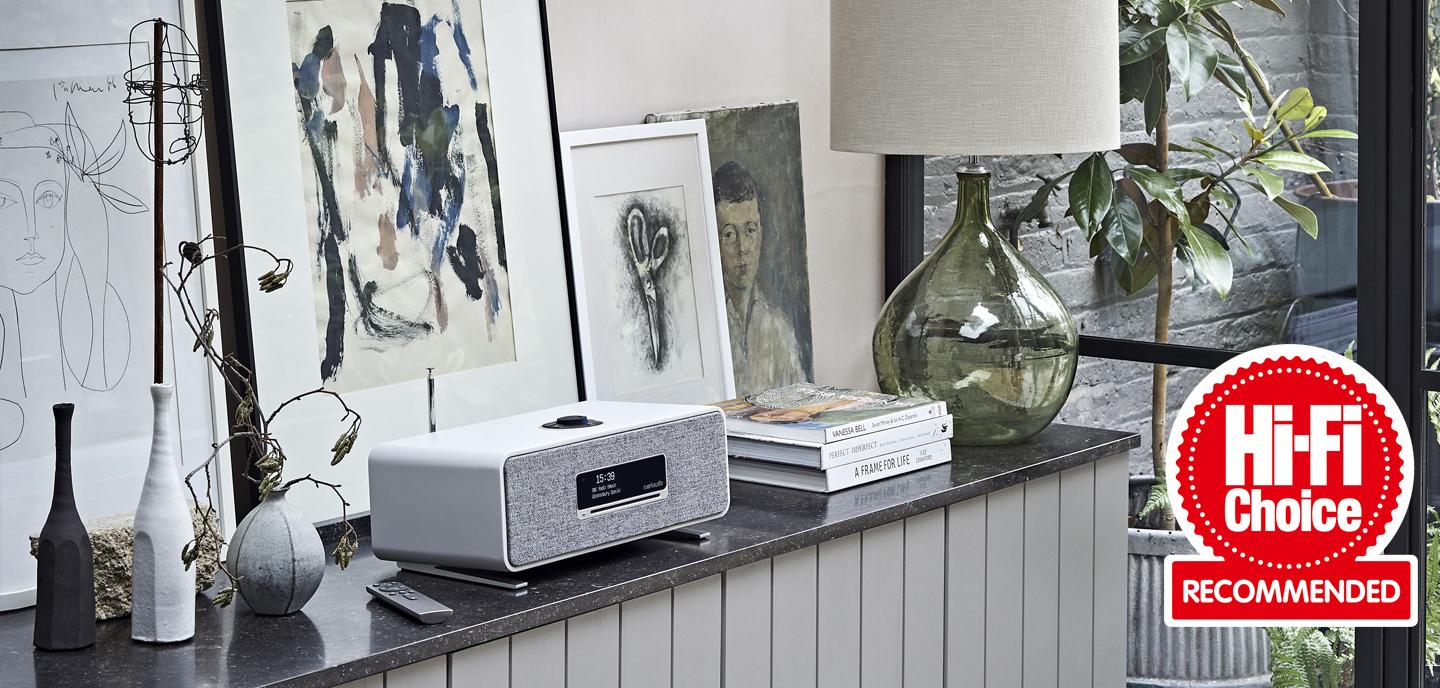 Ruark R3 Audio System Grey on a sideboard