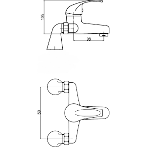 Technical Drawing Ultra Eon Single Lever Bath Filler Tap PF303