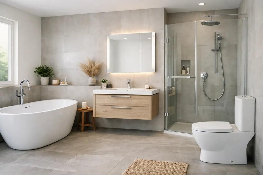 Best bathroom suites Ireland – coordinated bathroom with whirlpool bath as the centrepiece