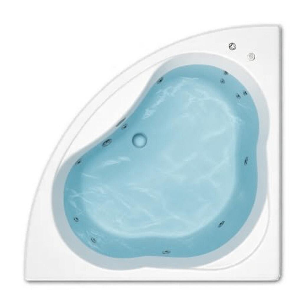 Trojan Laguna 1350 mm x 1350 mm 12 Jet Corner Whirlpool Bath overhead filled with water