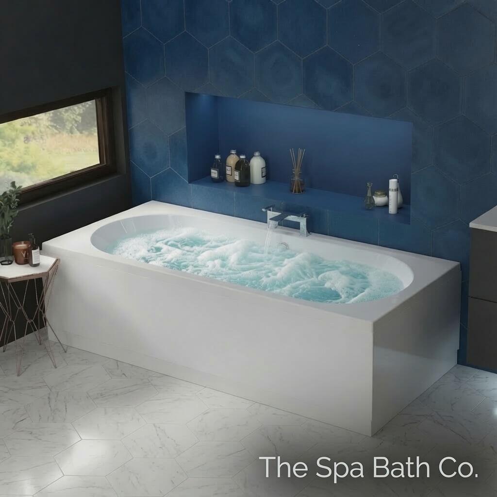 SBC - Beaufort Biscay 1700 x 750 mm Double Ended Whirlpool Bath filled with water Room Shot