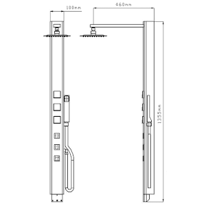 Technical Drawing Hudson Reed Melia Thermostatic Shower Tower AS