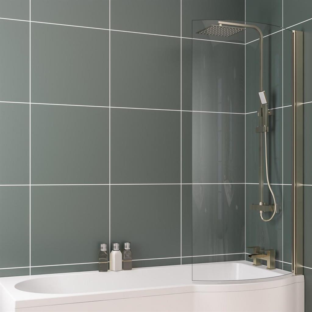 P Shape LUX Brushed Brass Shower Screen Upgrade fitted to a shower bath
