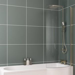 P Shape LUX Brushed Brass Shower Screen Upgrade fitted to a shower bath