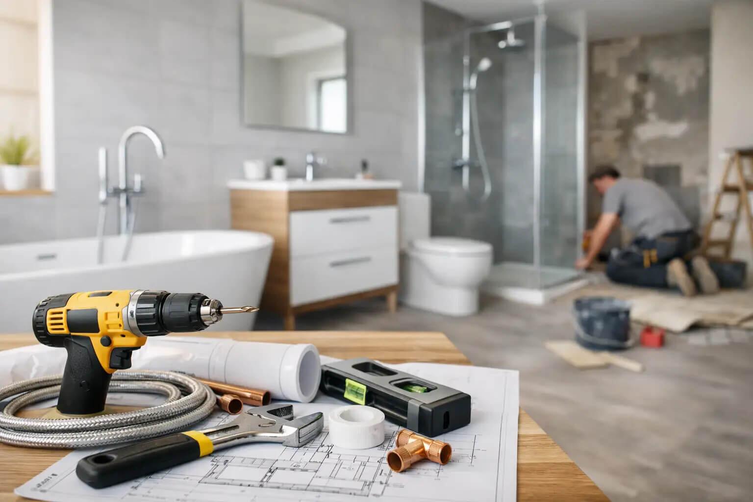 Professional bathroom renovation in progress