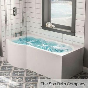 Beaufort Portland LH 1700 x 850 x 750 mm 12 Jet P-Shaped Whirlpool Shower Bath filled with water