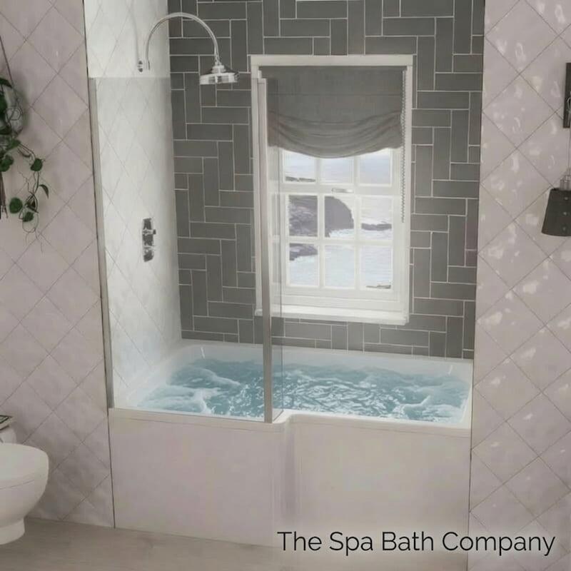 room shot of a Beaufort Portland LH 1600 x 850 x 750 mm 24 Jet L Shaped Shower Bath