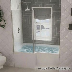 room shot of a Beaufort Portland LH 1600 x 850 x 750 mm 24 Jet L Shaped Shower Bath