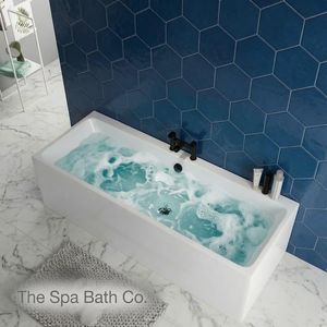 12 Jet Beaufort Malin DE 1600 x 700 mm Double Ended Whirlpool Bath with water Room Shot