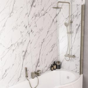 P Shape LUX Brushed Brass Shower Screen Upgrade Roomshot