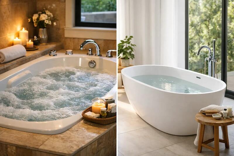 Spa bath vs soaking tub comparison in a modern UK bathroom