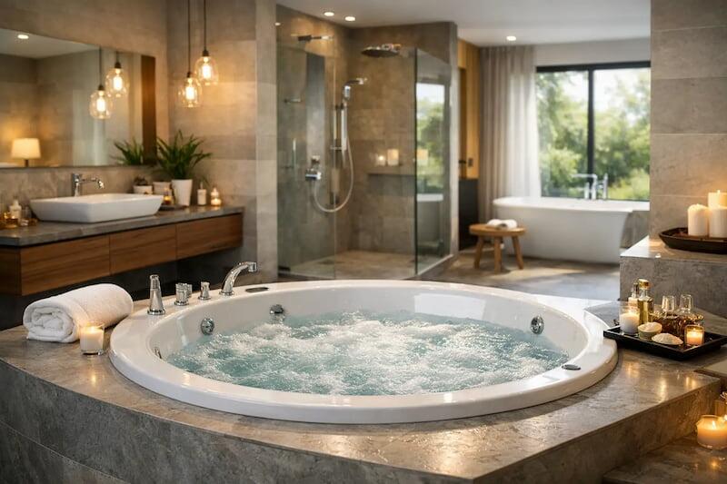 Luxurious Jacuzzi bathroom design with whirlpool bath as focal point