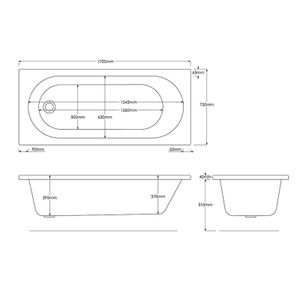 SBC Trojan LUX Cascade 1700 x 750 mm SE 24 Jet System with Chromotherapy technical drawing