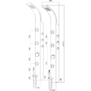 Technical Drawing Hudson Reed Gleam Stainless Steel Shower Tower